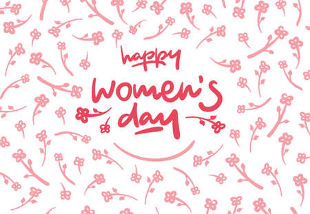 Happy womens day lettering vector logo postcard with flowers in backgroundの写真素材