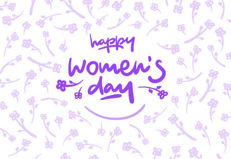 Happy womens day lettering vector logo postcard with flowers in backgroundの写真素材
