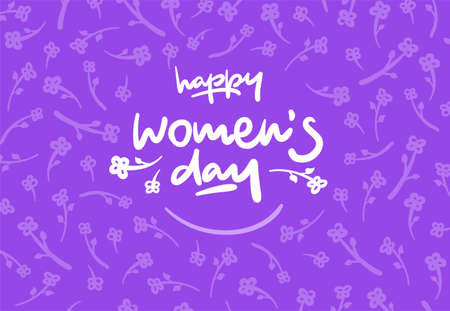 Happy womens day lettering vector logo postcard with flowers in backgroundの写真素材