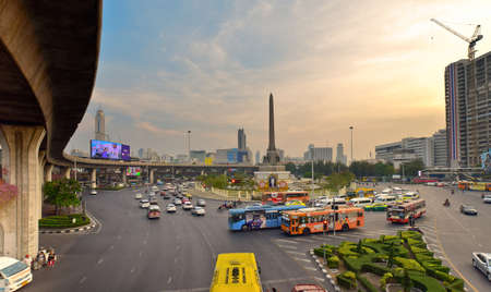 Bangkok, Thailand - Mar 23, 2016: view over the Victory Monument area, one of the central transport...