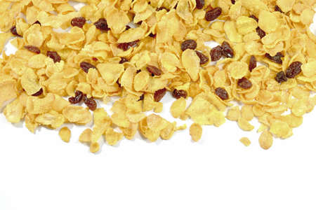cornflakes  and currant  on white background