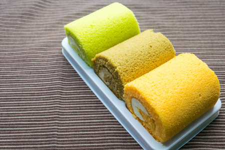 Mini cake roll on plateの写真素材
