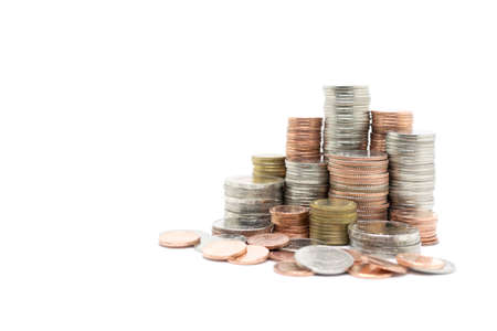 coin stack isolated on white backgroundの写真素材
