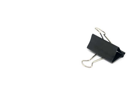 Black Paper clip isolated on white backgroundの写真素材