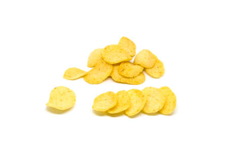 Fried shrimp chips isolated on white backgroundの写真素材
