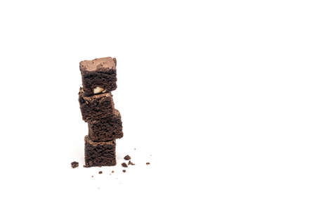 chocolate brownie isolated on white backgroundの写真素材