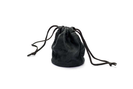 Black camera lens bag isolated on white background