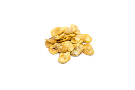 Baked salted broad beans isolated on white backgroundの写真素材