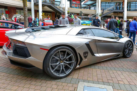REDMOND, WA - APRIL 29, 2017: Silver Lamborghini at Exotic car show at Redmond Town Center. The Largest Weekly Gathering Of Exotic Cars In The USA.のeditorial素材