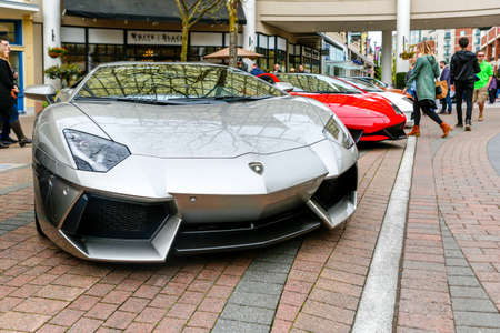 REDMOND, WA - APRIL 29, 2017: Silver Lamborghini at Exotic car show at Redmond Town Center. The Largest Weekly Gathering Of Exotic Cars In The USA.のeditorial素材