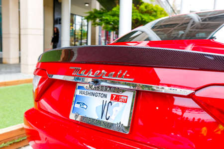 REDMOND, WA - APRIL 29, 2017: Red Maserati at Exotic car show at Redmond Town Center. The Largest Weekly Gathering Of Exotic Cars In The USA.のeditorial素材