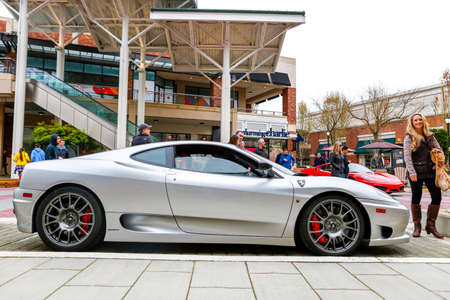 REDMOND, WA - APRIL 29, 2017: Silver Ferrari at Exotic car show at Redmond Town Center. The Largest...