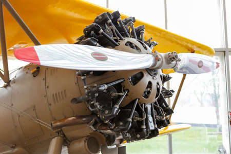 SEATTLE, WA - APRIL 8, 2017: Stearman C-3B NC7550 is on static display in the T. A. Wilson Great Gallery of the Museum of Flight in Seattle, the largest private air and space museum in the world.のeditorial素材