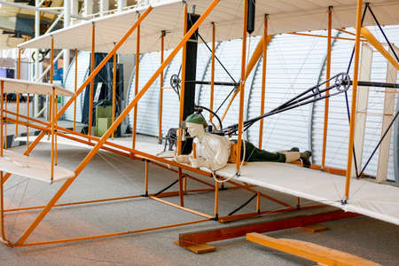 SEATTLE, WA - APRIL 8, 2017: Wright 1903 Flyer replica is on display in the T. A. Wilson Great Gallery of the Museum of Flight in Seattle, the largest private air and space museum in the world.のeditorial素材