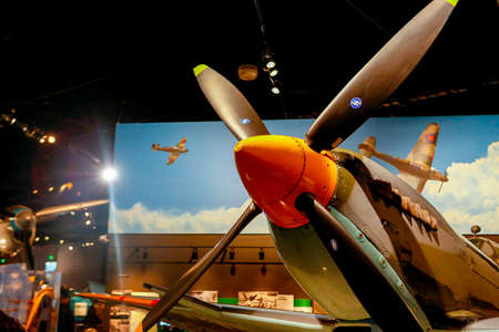 SEATTLE, WA - APRIL 8, 2017: Supermarine Spitfire IX MK923, Legendary WWII Aircraft in the Great Gallery of the Museum of Flight in Seattle, the largest private air and space museum in the world.のeditorial素材