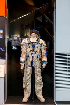 SEATTLE, WA - APRIL 8, 2017: The flight suit of NASA astronaut Edward Lu in the space gallery of  the Museum of Flight, the largest private air and space museum in the world.のeditorial素材