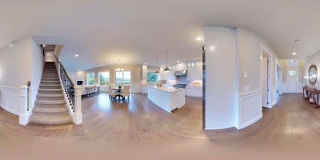3d illustration spherical 360 degrees, seamless panorama of the room and interior design. Modern luxury house in Washington state (3D rendering). New construction の写真素材
