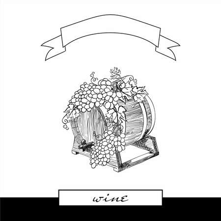 Grapes on a barrel. Vector picture. Wine theme.のイラスト素材