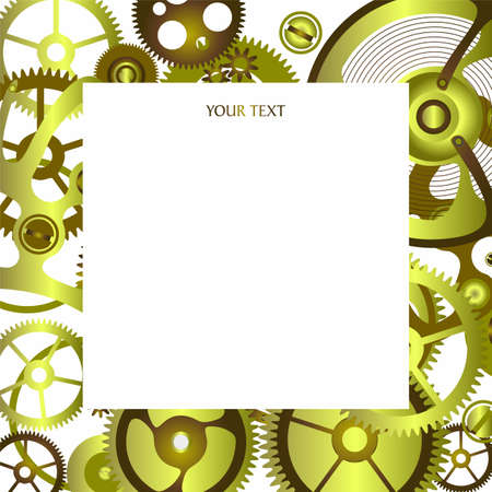Golden Frame from elements of the watch mechanism. Vector image.のイラスト素材