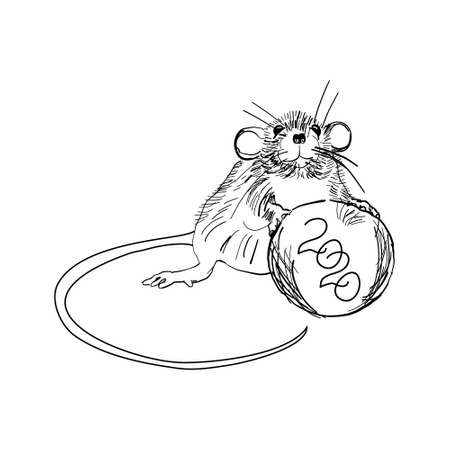 The mouse is a symbol of the year. Hand-drawn on a white background.のイラスト素材