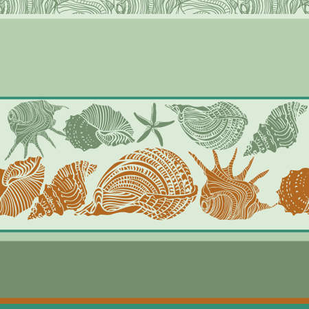 Seamless pattern with seashells. Vector composition template with nautical elements. For printing on fabric, paper.のイラスト素材