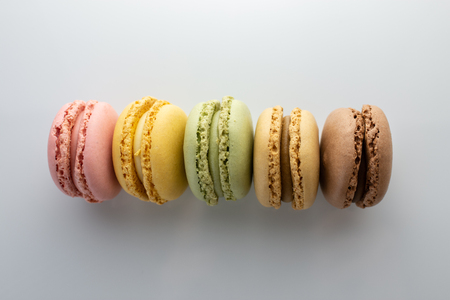 Group of macaroons isolated on white backgroundの写真素材