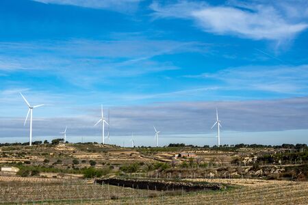 Beautiful landscape of group of windmillsの写真素材