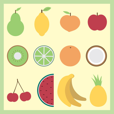 Vector set designed with all kinds of fruits with bright and colorful colors.