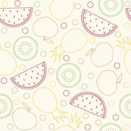 Seamless vector pattern designed with fruits with lines and bright and colorful colors.のイラスト素材