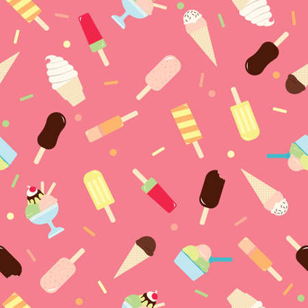 Vector seamless pattern of different sweet ice creams with bright and colorful colorsのイラスト素材