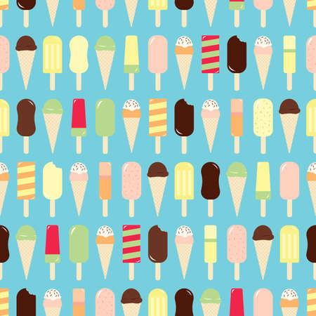 Vector seamless pattern of different sweet ice creams with bright and colorful colorsのイラスト素材