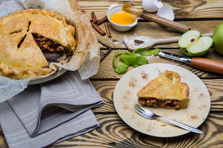 Apple pie (tart) set with ingredientsの写真素材