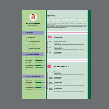Resume or CV design, 300dpi, CMYK, Letter 8.5*11 sizeのイラスト素材