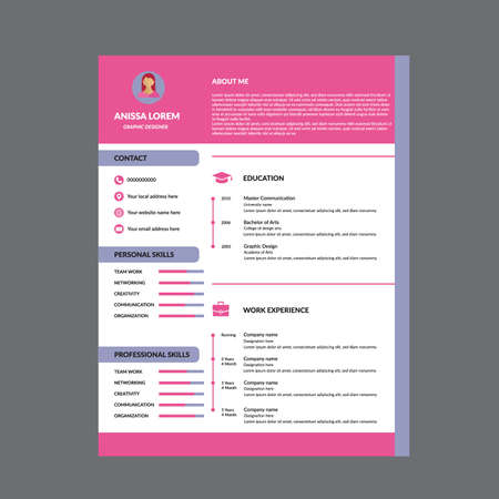Resume or CV design, 300dpi, CMYK, Letter 8.5*11 sizeのイラスト素材