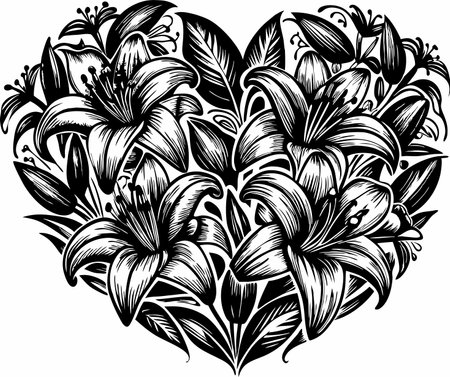 Lily Flower Heart. Vector Illustration ready for vinyl cutting.のイラスト素材