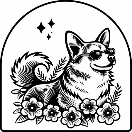Chihuahua with flowers.Vector illustration ready for vinyl cutting.のイラスト素材