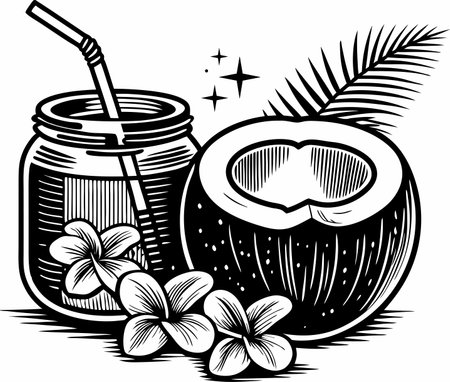 Coconut Drink with a Straw. Vector illustration ready for vinyl cutting.のイラスト素材
