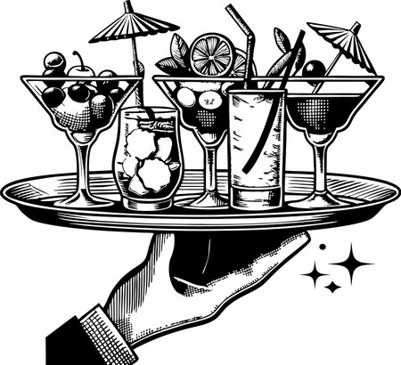 Hand Holding Cocktail Glasses.Vector illustration ready for vinyl cutting.のイラスト素材