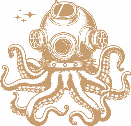 Illustration of an octopus in a gas mask. Vector illustration.のイラスト素材