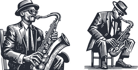 Jazz musician playing the saxophone. Vector illustration ready for vinyl cutting.のイラスト素材
