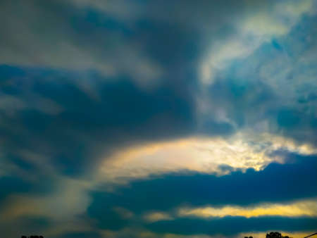 Natural cloud fly sky blue landscape and sun rising at skyline.