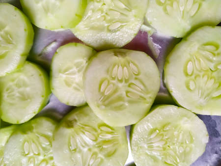 sliced cucumber backgroundの写真素材