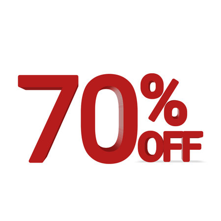 70 percent off sale discount red 3d illustration design over a white background