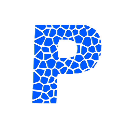 Letter P mosaic alphabet. Blue mosaic patterned font. Capital letter P in white background.の写真素材