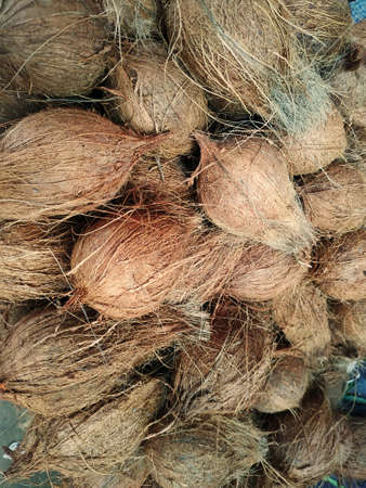 Close up view of peeled organic coconuts  natural