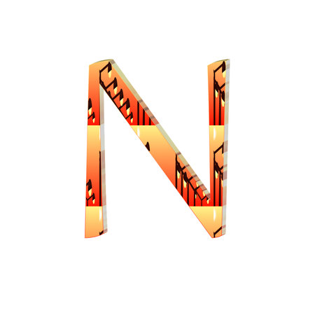 Alphabet N. Letter N. 3D render isolated on white backgroundの写真素材