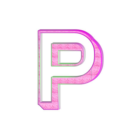 pink metal alphabet - letter P isolated on white - 3d renderingの写真素材
