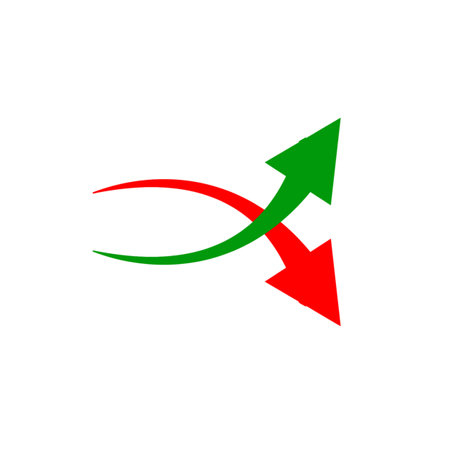 Red and green arrows isolated on white background. Vector illustration. Eps 10.の写真素材
