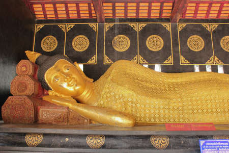 Reclining Buddha statues, Wat Chedi Luang  Chiang Mai of Thailand の写真素材