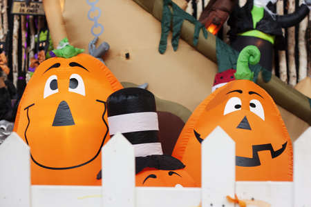 blow up pumpkin characters at shopping mallの写真素材